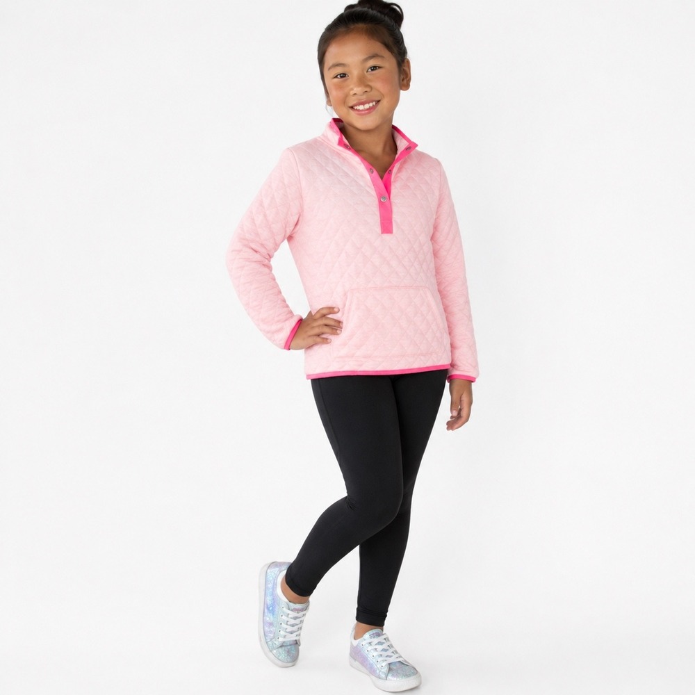 Cat & Jack Pink Quilted Snap Neck Pullover Sweatshirt Girls Size L 10 12